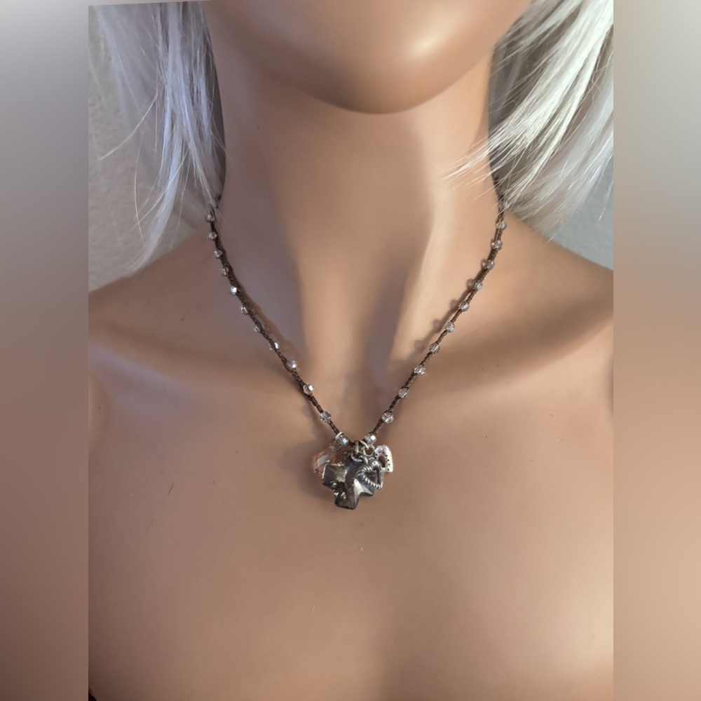 Brighton Karma Cross Brown Corded Love Crystal Retired Pendant Necklace.